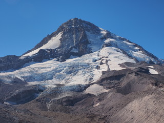 The north face of Mount Hood, Oregon, and Eliot Glacier in the Mount Hood Wilderness as seen from the Timberline Trail.