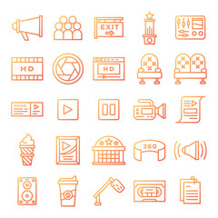 Cinema icons pack. Isolated cinema symbols collection. Graphic icons element