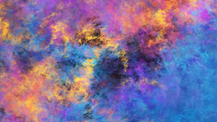 Abstract blue and golden fantastic clouds. Colorful fractal background. Digital art. 3d rendering.