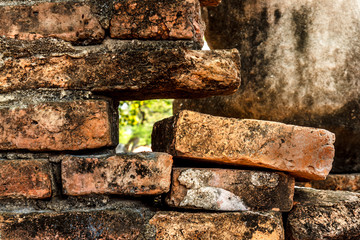 Old red brick wall background.