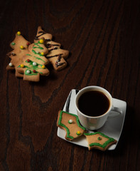 Christmas biscuits and cup of fresh black coffee.