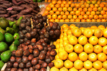 Naklejka na ściany i meble Fresh orange , fruit and vegetable for sale in market
