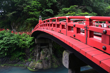 Shinkyo bridge (red wood bridge) famous travel destination of Nikko, Japan