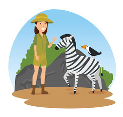 zebra with bird wild animals and safari woman