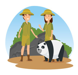 panda wild animal with safari people