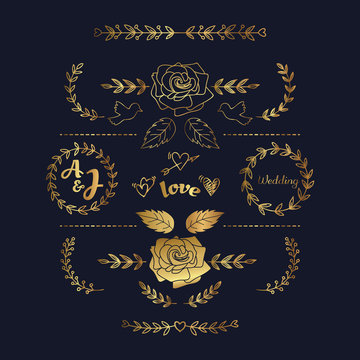 Hand Drawn Floral Gold Graphic Element