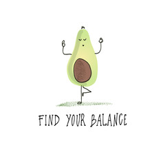 Avocado yogi. Quote and drawing. Avocado drawing by hand.