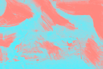 abstract coral pink and light blue paint  grunge brush texture background