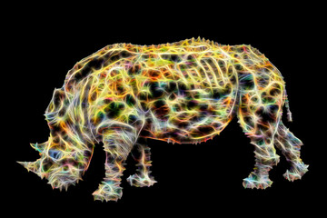 Abstract rhinoceros on black background.