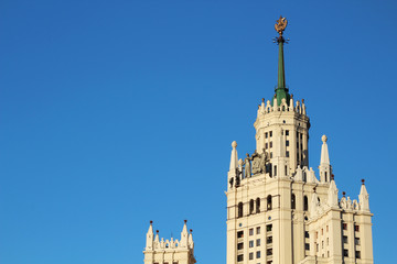 Obraz premium The Stalin's skyscraper at Kotelnicheskaya embankment in Moscow