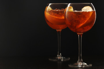 Glasses with aperol spritz cocktail