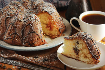 A biscuit cake with chocolate