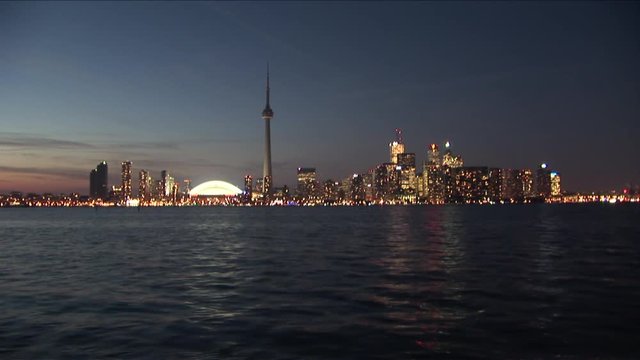 Wide shot of Ontario city from Ontario lake in Toronto Canada