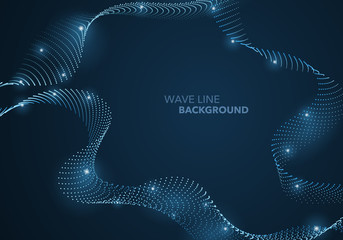 Futuristic abstract wave dot gradient line and illuminated light ball template background