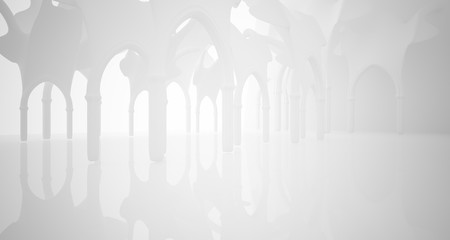 Abstract white gothic interior. 3D illustration and rendering.