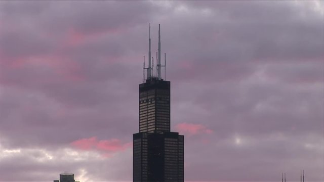 View of Sears Tower at magic hour in Chicago United States