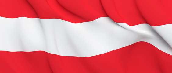National Fabric Wave Close Up Flag of Austria Waving in the Wind. 3d rendering illustration.