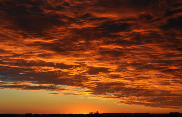 Fiery orange sunset sky. Beautiful sky.