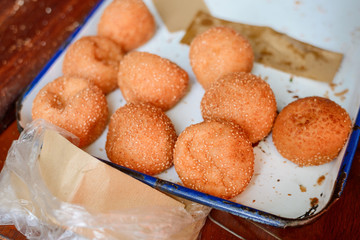 Freshly baked buns with sesame