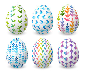 Set of Easter eggs with color floral ornates