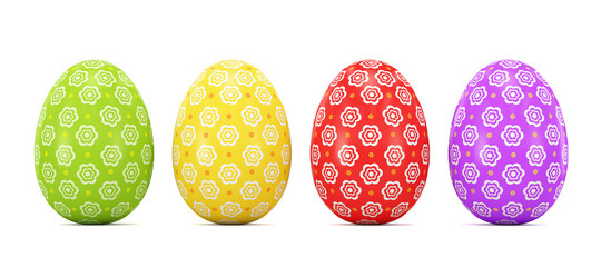 Four Easter eggs on a white background. 3d rendering illustration.