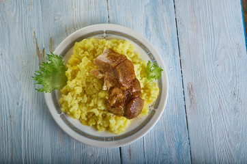 Saffron Risotto with Crispy Pork