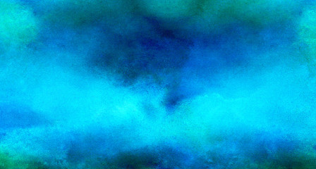 Cosmic neon light blue watercolor background. Paper textured aquarelle deep black canvas for modern creative design. Thunder storm lightning night sky texture multicolor water color paint illustration