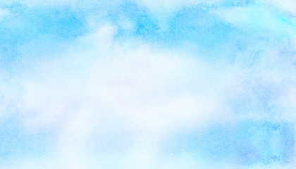 Grunge light sky blue shades watercolor background. Aquarelle paint paper textured canvas for vintage text design, retro greeting card, template. Turquoise color handmade illustration