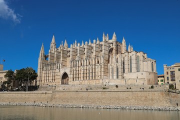 La Seu Cathedral Palma de Mallorca in Spain on a sunny day with blue sky 