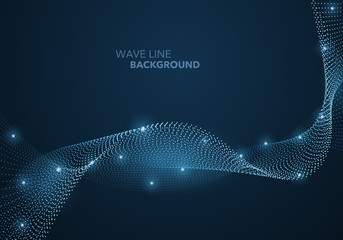 Futuristic abstract wave dot gradient line and illuminated light ball template background