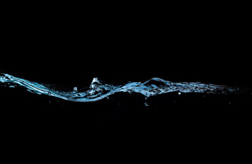 water waves splash and bubbles isolated on black background