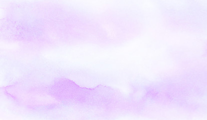 Abstract grunge violet gradient violet water color artistic brush paint splash background. Vintage light purple watercolor paint hand drawn illustration with paper grain texture for aquarelle design.