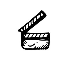 Icon black Hand drawn Simple outline Clapperboard Symbol. vector Illustrator. on white background