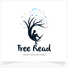 Kids Reading on Tree Logo Design Template Inspiration