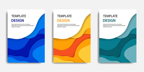 Vector illustration, document mock up template, easy color adjustment. Paper cut topographic style in colorful wave layering. Suitable for book cover, annual report, flyer, poster, brochure.