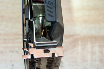 Old used dusty dirty video card on a service.  Need to repair after mining.