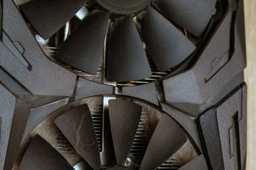 Old used dusty dirty video card on a service.  Need to repair after mining.