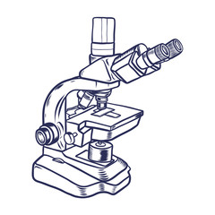 Microscope icon. Hand drawn contour line illustration of microscope vector icon for web design. Isoleted on white background