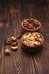 Cashew nuts and walnuton the table
