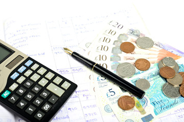 Accounting British currency pound sterling isolated on white background.