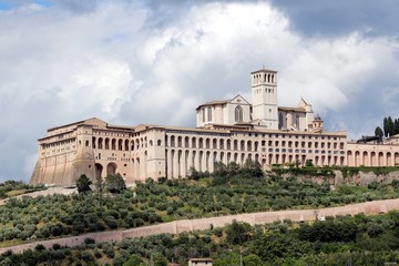 Fototapeta na wymiar Assisi, Umbria, Italy. View of Basilica of San Francesco d'Assisi.