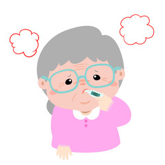 Grandmother got fever high temperature cartoon vector