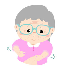 Grandmother scratching itching rash on her body vector