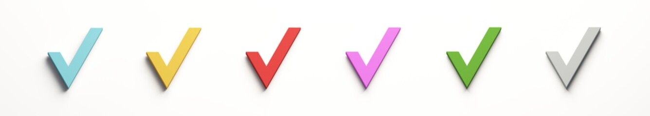 Check Mark Set of Icons. 3D Render Illustration