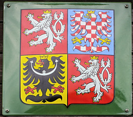 Czech Republic coat-of-arms on the green metal plate