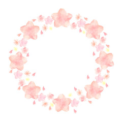 水彩　手描き　きれい　桜　円　フレーム