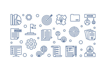 Company Vision and Mission Statements horizontal vector illustration in outline style