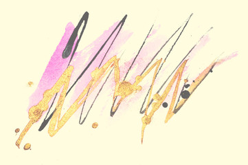Abstract pink, black and gold watercolor splashes in vintage nostalgic colors.