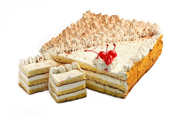 White cakes with cherry isolated on a white background