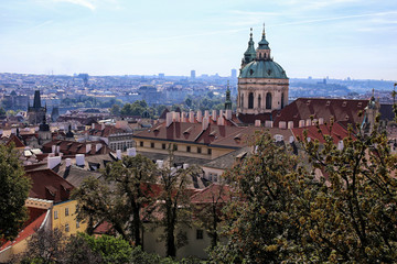 Fototapeta na wymiar Prague Mala-Strana cathedral from above